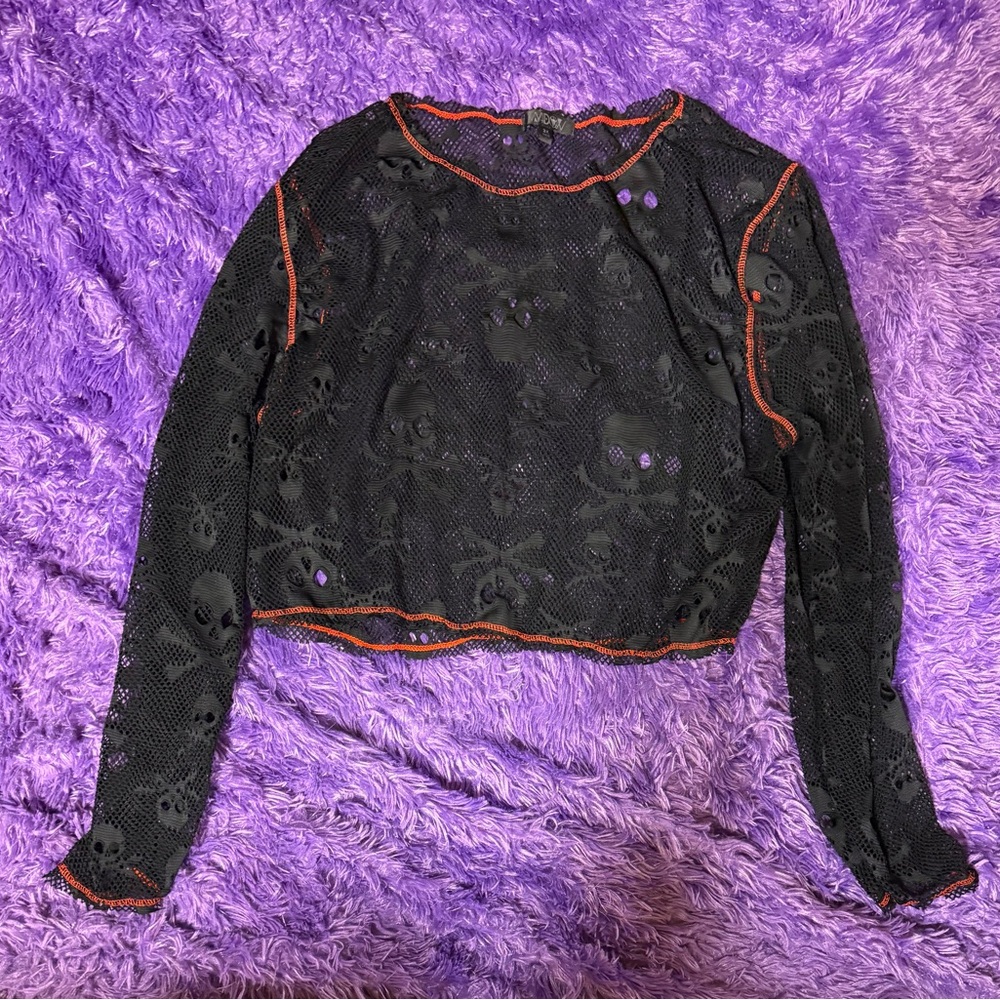 Black Mesh Skull Top
